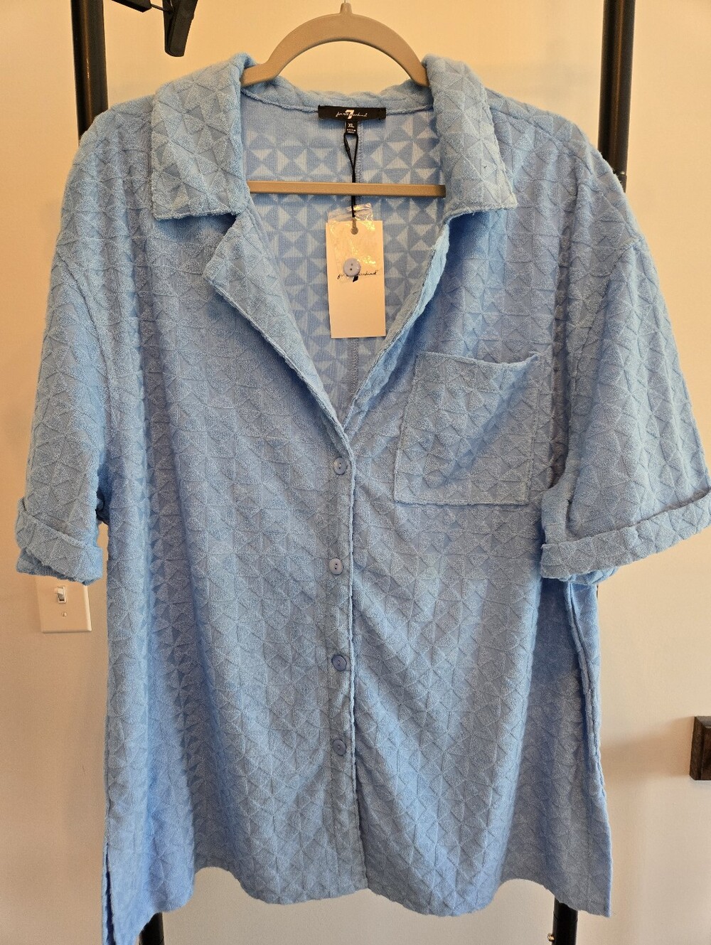 New. 7 For All Mankind Textured Blue Button Front Shirt Jacket Men XL